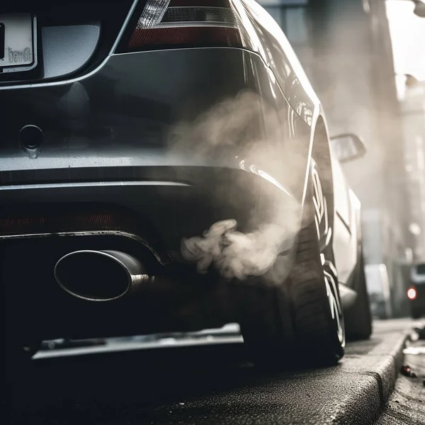 The exhaust pipe of the automobile that emits carbon dioxide as a source of air pollution