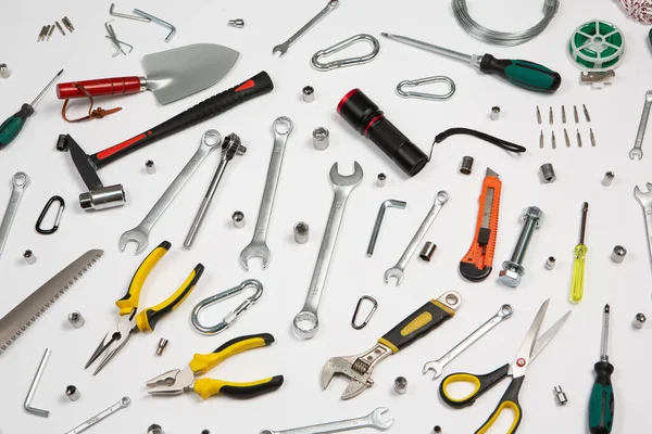 Set Tools Repair Case White Background Assorted Work Construction Tools — Stock Photo, Image