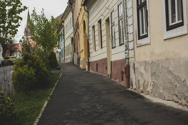 stock image Medieval street with historical buildings in the heart of Romania. Sibiu the eastern European citadel city. Travel in Europe