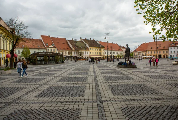 Calle Medieval Con Edificios Históricos Corazón Rumania Sibiu Ciudad Ciudadela — Foto de Stock