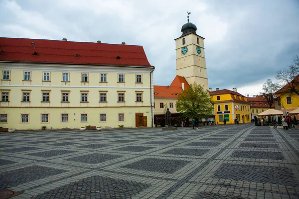 Calle Medieval Con Edificios Históricos Corazón Rumania Sibiu Ciudad Ciudadela —  Fotos de Stock