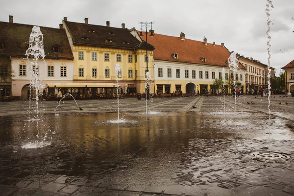 Rua Medieval Com Edifícios Históricos Coração Roménia Sibiu Cidade Cidadela — Fotografia de Stock