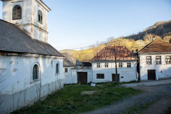 stock image Rosia Montana, a beautiful old village in Transylvania. The first mining town in Romania that started extracting gold, iron, copper. 