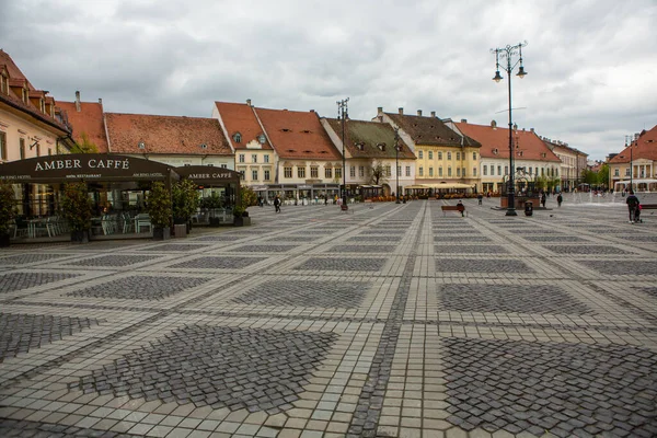 Rua Medieval Com Edifícios Históricos Coração Roménia Sibiu Cidade Cidadela — Fotografia de Stock