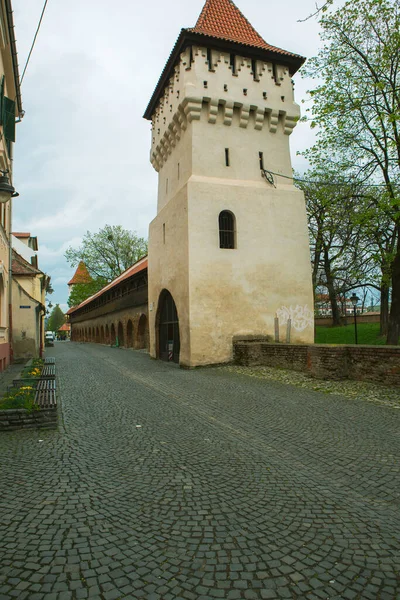 Calle Medieval Con Edificios Históricos Corazón Rumania Sibiu Ciudad Ciudadela — Foto de Stock