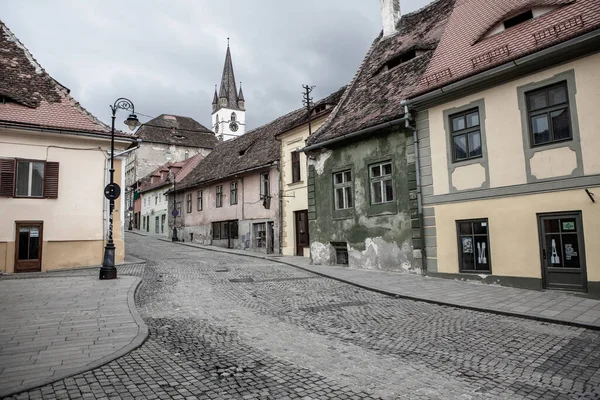 Rue Médiévale Avec Des Bâtiments Historiques Cœur Roumanie Sibiu Ville — Photo
