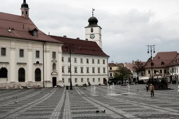 Rue Médiévale Avec Des Bâtiments Historiques Cœur Roumanie Sibiu Ville — Photo
