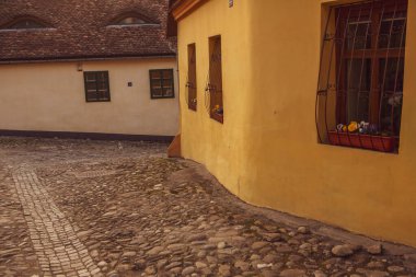 Romanya 'nın göbeğindeki Sighisoara adlı güzel bir ortaçağ kalesi, Doğu Avrupa' daki Transilvanya seyahat beldesi.