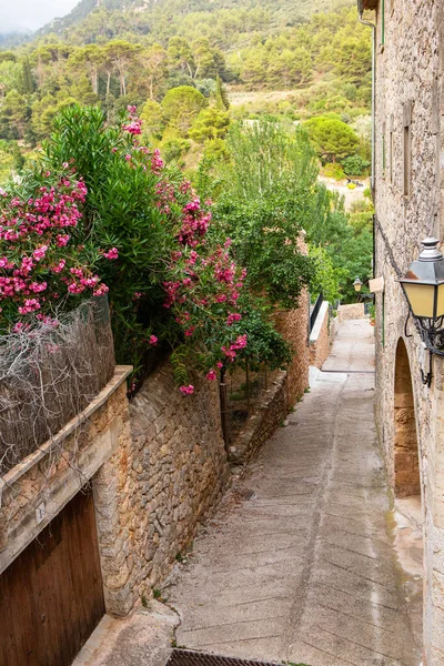 Vista Uma Rua Medieval Pitoresca Vila Estilo Espanhol Valdemossa Maiorca — Fotografia de Stock