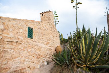 Tatil yürüyüşü Mallorca, İspanya. Akdeniz 'in Mayorka adasındaki Serra de Tramuntana dağlarının manzarasıyla güzel bir resim. Motorcular için cennet. Macera seyahati.