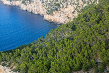 Tatil yürüyüşü Mallorca, İspanya. Akdeniz 'in Mayorka adasındaki Serra de Tramuntana dağlarının manzarasıyla güzel bir resim. Motorcular için cennet. Macera seyahati.