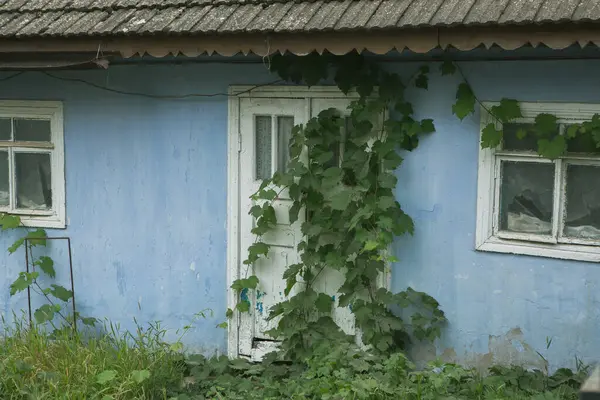 Evin Kapısı Metal Bir Desenle Dekore Edilmiş Köyde Terk Edilmiş — Stok fotoğraf