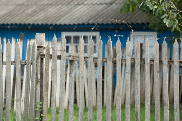 Vieille Porte Bois Dans Une Maison Peinte Bleu Dans Village — Photo