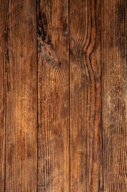 Eski ahşap kaplama arka plan, yüzey eski doğal renkli ahşap, üst manzara. Tahıl tablosu yüzeyi.