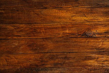 Eski ahşap kaplama arka plan, yüzey eski doğal renkli ahşap, üst manzara. Tahıl tablosu yüzeyi.