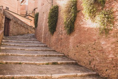 İtalya 'nın Siena kentindeki güzel siyahi ve ortaçağ caddesi