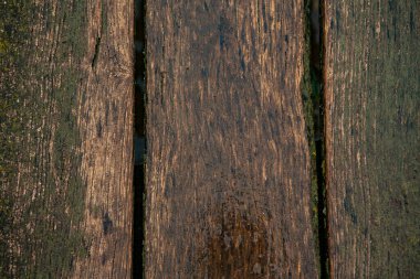 Eski ahşap kaplama arka plan, yüzey eski doğal renkli ahşap, üst manzara. Tahıl tablosu yüzeyi.