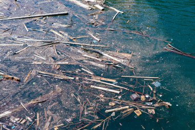 Sudaki plastik döküntüler. Çevre ve okyanus kirliliği. Ekolojik sorun.