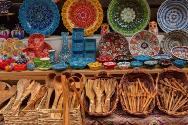 Beautiful and colorful traditional souvenirs from Albania. clipart