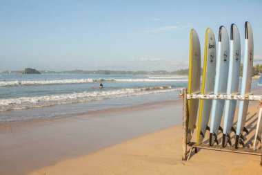 Hint Okyanusu kıyısındaki Sri Lanka 'da geleneksel renkli tekneler.