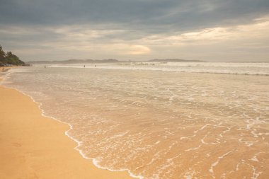Sri Lanka 'daki Hint okyanusunun Weligama kıyısında sörf cenneti ve altın plajı. Rahatlamak, yüzmek ve tropikal havanın tadını çıkarmak isteyen gezginlerin en sevdiği yerdir..