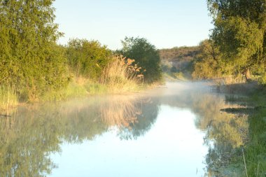 Moldova Cumhuriyeti 'ndeki Raut Nehri ile güzel bir manzara. Doğu Avrupa 'da kırsal doğa.
