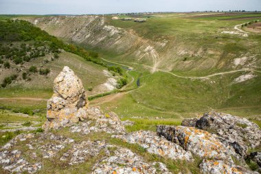 Moldova Cumhuriyeti Köy ve Tarlaları ile Yaz Manzarası. Moldova 'da Pastoral Manzara ve Huzurlu Doğa Sahnesi.