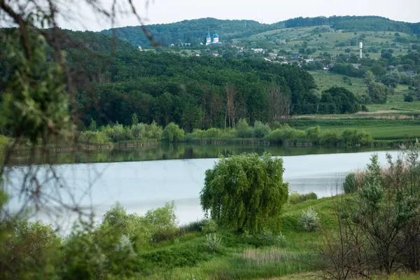 Moldova Cumhuriyeti 'nde güzel ve yeşil doğa manzarası. Yazın Moldova köylerinde inanılmaz yeşil.