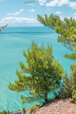 Ancona bölgesindeki İtalya kıyılarında Adriyatik Denizi ile güzel bir manzaranın fotoğrafı.