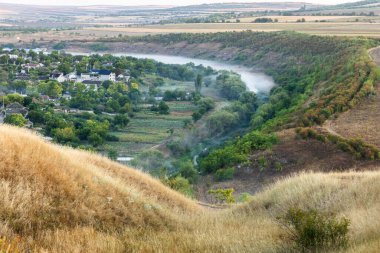 Moldova Cumhuriyeti 'nde yeşil doğayla güzel bir yaz manzarası, Doğu Avrupa' da kırsal turizm. Moldova 'daki doğal park.