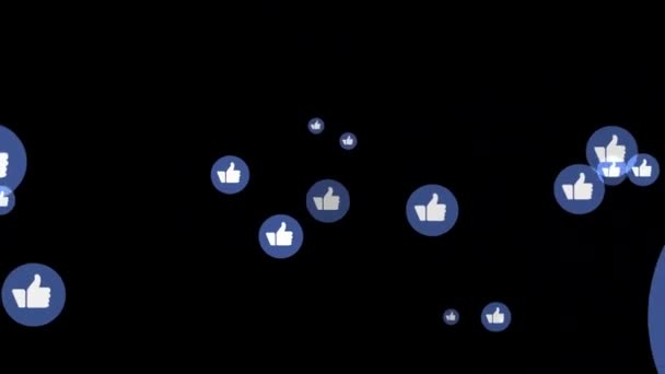 Social Media Button Thumbs Icon Flying Black Background Animation Facebook — Video Stock