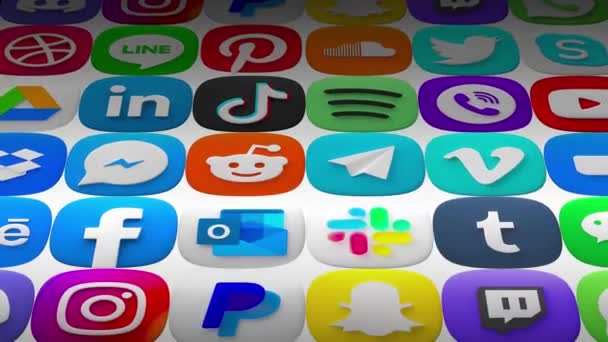 Sosyal Medya Logoları Animasyonsuz Döngü Facebook Youtube Tiktok Instagram — Stok video