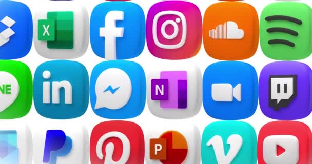 Social Media Logos Icon Animation Seamless Loop Facebook Youtube Tiktok — Stockvideo