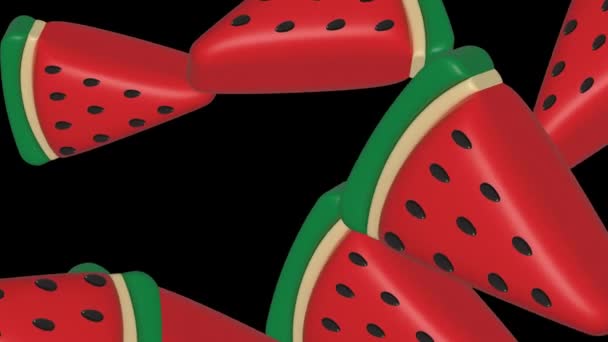 Watermelon Fruit Slice Slow Motion Flying Vector Animation Transparent Background — Vídeos de Stock