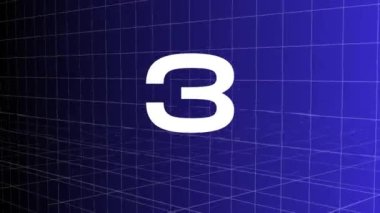 Geometrik mavi gradyan arkaplanda 3 ile 0 saniye arasında geri sayım zamanlayıcısı