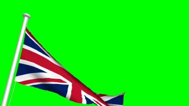 British Flag Waving Union Jack United Kingdom Med Grønn Skjerm – stockvideo