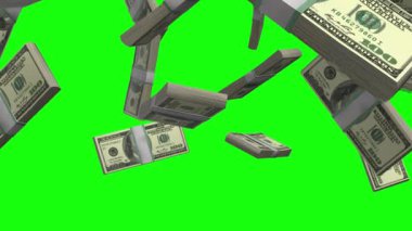 Düşen Para Yığını Yeşil Ekran Canlandırması. Gerçekçi Amerikan dolarları yağmur gibi yağıyor, finans, iş ve başarı temalı projeler için mükemmel. Video tanıtımları, sunumlar veya dinamik nakit akışı efekti gerektiren herhangi bir yaratıcı proje.