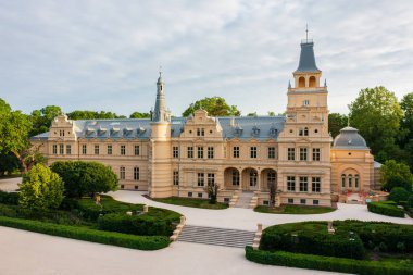 Aerial view about the period-correctly renovated Wenckheim Palace at Szabadkgys, Hungary. It was built between 1875 and 1879 based on the plans of Mikls Ybl.