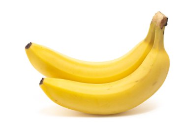 Beyaz arka planda izole edilmiş iki taze organik muz.