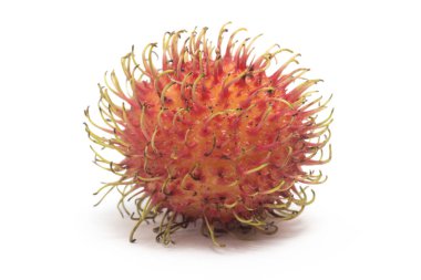 Taze organik rambutan, beyaz arka planda izole edilmiş lezzetli meyveler.
