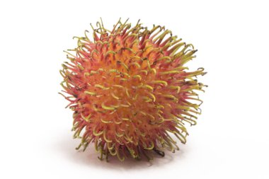 Taze organik rambutan, beyaz arka planda izole edilmiş lezzetli meyveler.