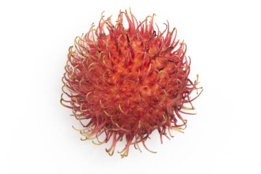 Taze organik rambutan lezzetli meyve üst görünümü beyaz arka plan kırpma yolu izole