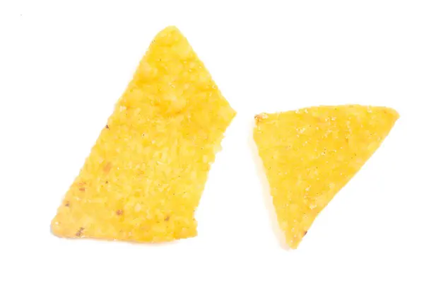 Broken Crispy Corn Tortilla Nachos Chips Isolated White Background Clipping Stock Image