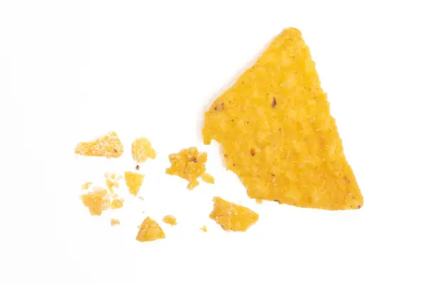Crashed Crispy Corn Tortilla Nachos Chips Crumble Isolated White Background Stock Image