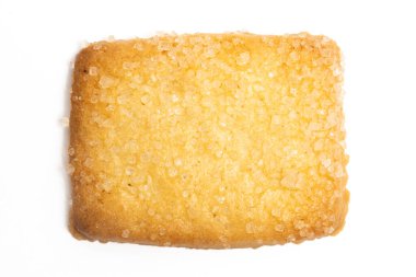 Danimarka tereyağlı kurabiyeleri beyaz arkaplan kırpma yolunda izole edilmiş Finlandiya ekmekli kurabiye üst görünümü