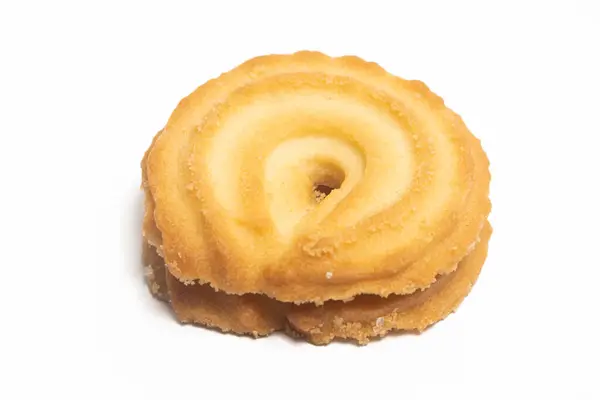 Empilhado Biscoitos Manteiga Dinamarquesa Biscoito Anel Baunilha Isolado Caminho Recorte Imagens Royalty-Free