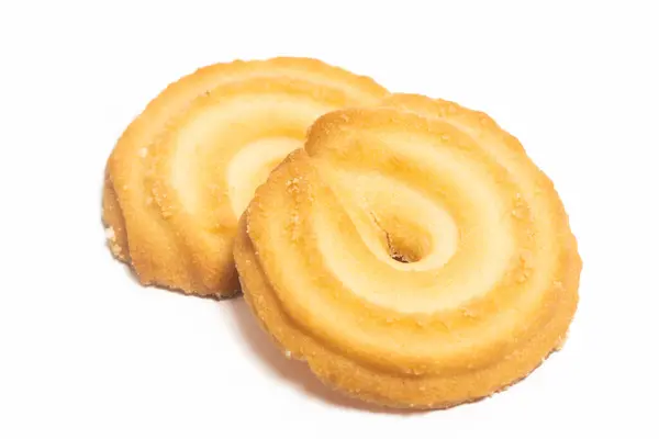 Dánské Máslo Sušenky Vanilkové Kroužek Cookie Horní Pohled Izolované Bílém Stock Snímky