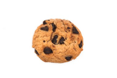 Çikolata parçalı kurabiye üst görünümü beyaz arkaplan kırpma yolunda izole