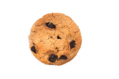 Çikolata parçalı kurabiye üst görünümü beyaz arkaplan kırpma yolunda izole