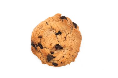 Çikolata parçalı kurabiye üst görünümü beyaz arkaplan kırpma yolunda izole